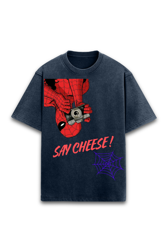 Say Cheese Spiderman Oversized Acid Washed T-shirt